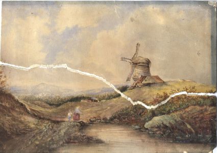 Good 19th Century Watercolour for Restoration- Figures in a Landscape