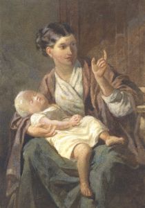 Attributed to F. William Burton (1816-1900) - Watercolour, Mother and Child