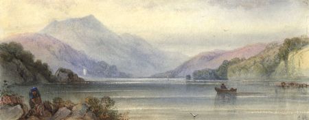 S.H. - 19th Century Watercolour, Lake Landscape