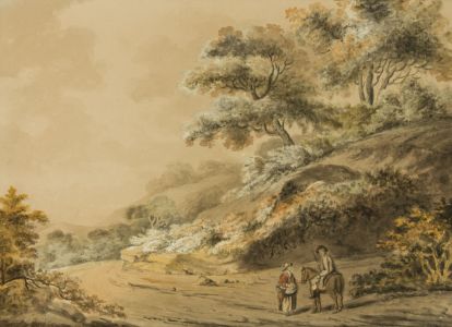 Manner of William Payne - Early 19C Watercolour, Couple by a Wooded Hill