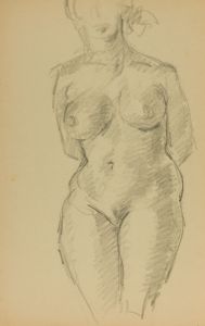 20th Century Charcoal Drawing - Female Nude