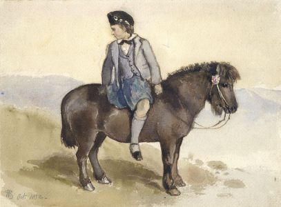 W.S. - Monogrammed 1852 Watercolour, Boy on a Horse