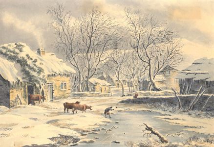 Follower of John Glover (1967-1849) -Watercolour, Man Breaking Ice in Landscape