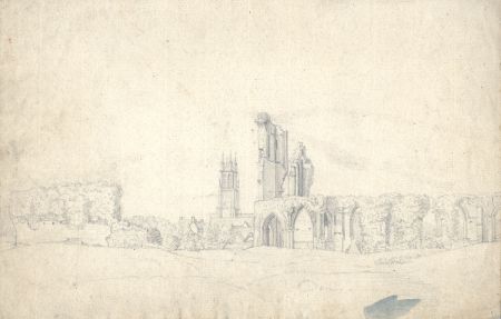 English School c.1850 Graphite Drawing - Glastonbury Abbey