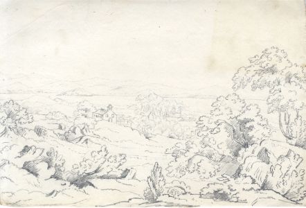 English School c.1850 Graphite Drawing - Landscape View