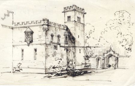 English School c.1850 Pen and Ink Drawing - Castle Exterior