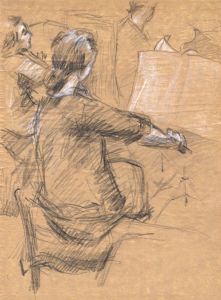 Maurice Feild (1905-1988) - Charcoal Drawing, Violinist in an Orchestra