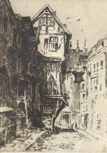 Late 19th Century Etching - Continental Street Scene