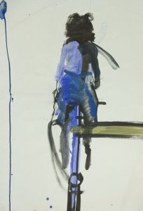 Brian Liddle - Large Contemporary Watercolour, Figure on a Bicycle