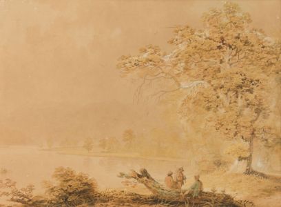 Manner of Samuel Palmer (1815-1881) - Watercolour, Figures in a Landscape