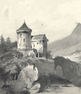 Jean Jacques Haakman- Late 19th Century Watercolour, Building in a Mountainscape
