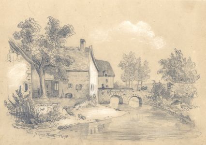 Jean Jacques Haakman - 1870 Graphite Drawing, Rural Cottage