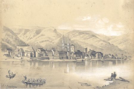 Jean Jacques Haakman - 1872 Graphite Drawing, River Landscape with Town