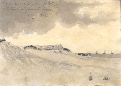 M. S. Jeffs - Fine 1813 Pen and Ink Drawing, Beach at Gorlestone