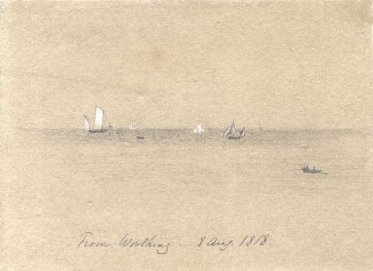M. S. Jeffs - Fine 1818 Graphite Drawing, Sailing Ships at Worthing