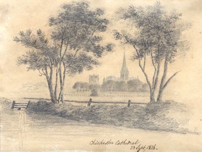 M. S. Jeffs - Fine 1816 Graphite Drawing, Chichester Cathedral