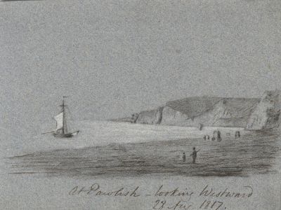 M. S. Jeffs - Fine 1817 Graphite Drawing, Beach at Dawlish