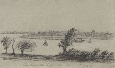 M. S. Jeffs - Fine 1817 Pen and Ink Drawing, Southampton from Hichin Ferry