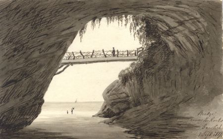 M. S. Jeffs - Fine 1817 Pen and Ink Drawing, Bridge Under the Rocks, Dawlish