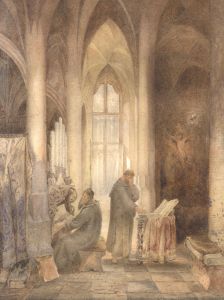 Eduard von Grützner (1846-1925) - Fine Watercolour, In the Monastery Library