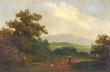 Mid 19th Century Oil - Figure on a Country Road