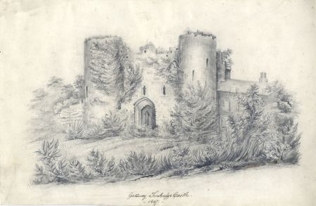 English School 1847 Graphite Drawing - Gateway Tonbridge Castle