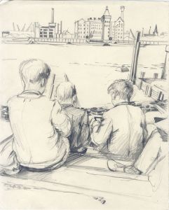 James Arnold Martin - Mid 20th Century Graphite Drawing, Thames at Woolwich