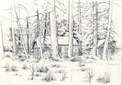 James Arnold Martin - Mid 20th Century Pen and Ink Drawing, Yosemite Lodge