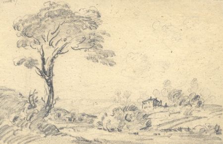English School 1827 Graphite Drawing - Tree in a Landscape