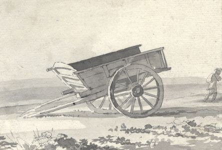 Monochrome 19th Century Watercolour - Abandoned Cart