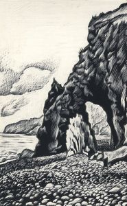 Guy Seymour Warre Malet (1900-1973) - Scraperboard, Rocky Coastal Landscape