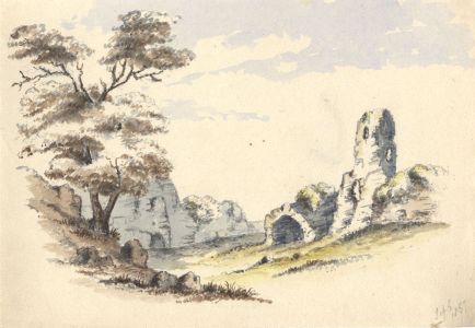 Attributed John Samuel Bowles - 1857 Graphite Drawing, Pevensey Castle Ruins