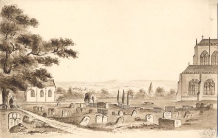 Attributed John Samuel Bowles - 1850 Graphite Drawing, Malvern Abbey Church