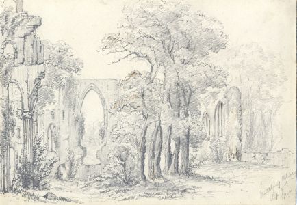 Attributed John Samuel Bowles - 1849 Graphite Drawing, Netley Abbey Ruins