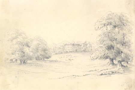 Attributed John Samuel Bowles - 1857 Graphite Drawing, Manor in a Landscape