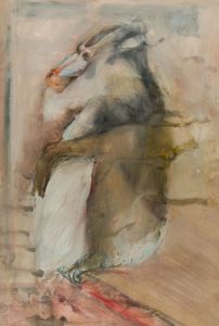 Brian Liddle - Large Contemporary Watercolour, Study of a Baboon