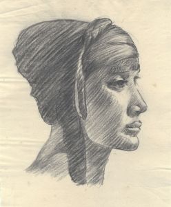 Henry P. Stevens - Early 20th Century Charcoal Drawing, Portrait of an Egyptian