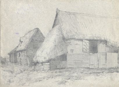 Henry P. Stevens - Early 20th Century Graphite Drawing, Farmyard and Barns