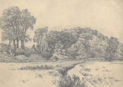 Henry P. Stevens - Early 20th Century Graphite Drawing, River Landscape