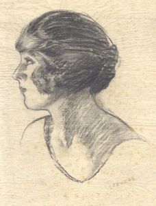 Henry P. Stevens - Early 20th Century Charcoal Drawing, Woman in Profile