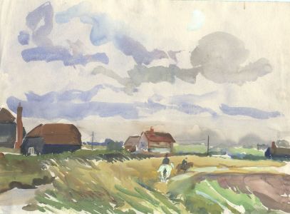 Jean Dryden Alexander (1911-1994) - 1991 Gouache, Horses in a Corn Field