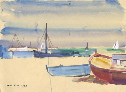Jean Dryden Alexander (1911-1994) - Gouache, Boats Moored on a Beach