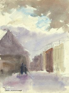 Jean Dryden Alexander (1911-1994) - Watercolour, Street Scene with Figures