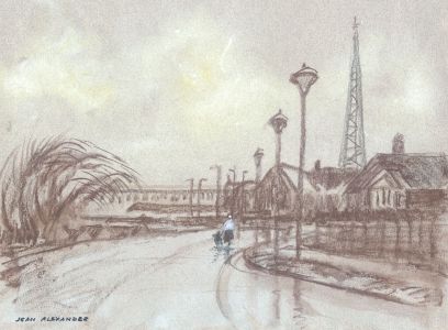Jean Dryden Alexander (1911-1994) - Crayon, Figures on a Promenade