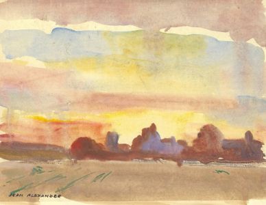 Jean Dryden Alexander (1911-1994) - Gouache, Autumnal Landscape at Sunset