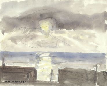 Jean Dryden Alexander (1911-1994) - Watercolour, Sunset at a harbour