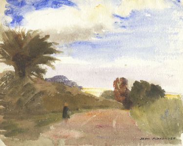 Jean Dryden Alexander (1911-1994) - Watercolour, Figure on a Coastal Path