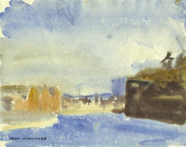 Jean Dryden Alexander (1911-1994) - Watercolour, View over a Dockyard