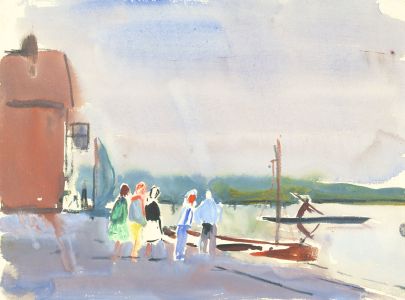 Jean Dryden Alexander (1911-1994) - Gouache, Figures by a Harbour
