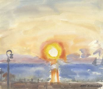Jean Dryden Alexander (1911-1994) - 1956 Watercolour, Coastal Sunset in Wales